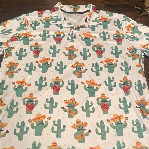 Cactus Print Polo Shirt men’s 2x - Picture 1 of 5